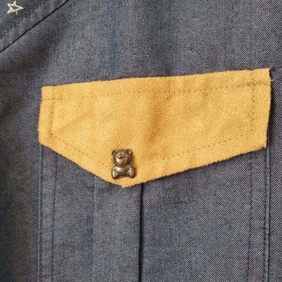 Entree LS Men's Denim Western Faux Leather Button Down Short Sleeve Shirt Large - Picture 5 of 7